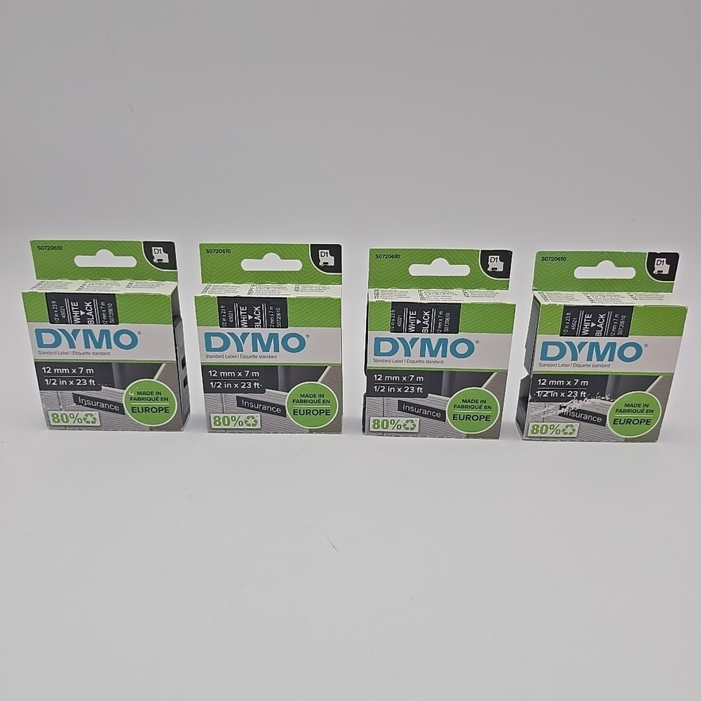 Qty‎ 4 Dymo D1 45021 Label Maker Tape 3/8" X 23' White Refill Label Writer  NEW!